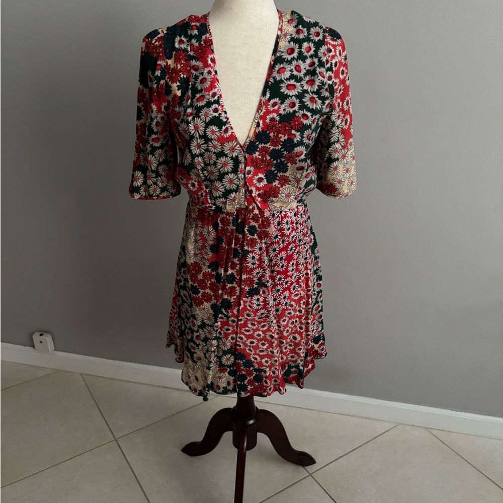 Zara Floral Mini Dress - Red, Green, White